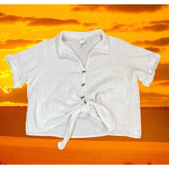 Kirious Los Angeles Tops - Kirious Los Angeles Cotton Gauzy Tie Front Crop Top Sz Large Shrug Beachy Boho